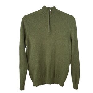 Qi Cashmere Mens 100% Cashmere Quarter Zip Sweater Olive Green Heather Size M